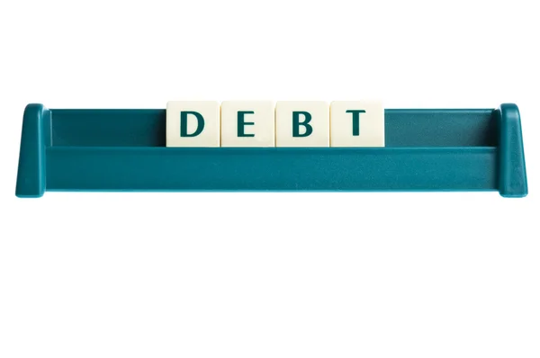 Schuldenwort auf isolierter Brieftafel — Stockfoto