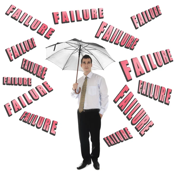 Помилка слова і бізнесмен з парасолькою — стокове фото