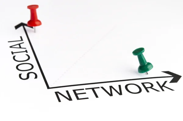 緑色のピンを持つ社会的なネットワークのグラフ — Stock fotografie