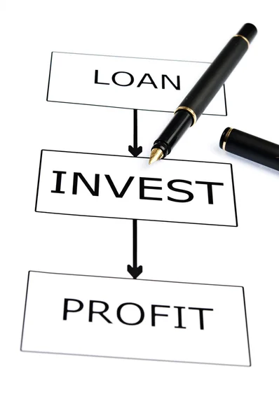 Investitionsplan und Stift auf Weiß — Stockfoto