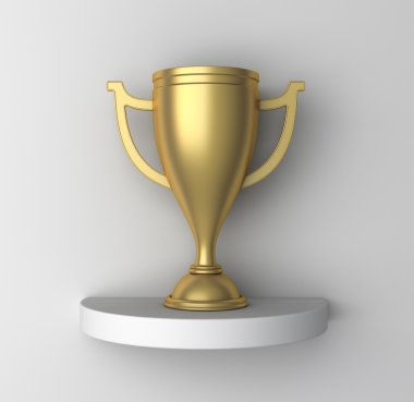 Golden Cup on a shelf, 3d render clipart