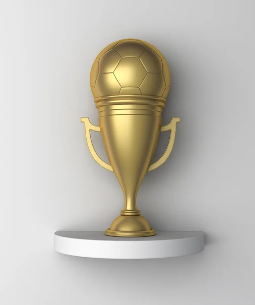 Золотой Кубок по футболу на полке, 3D рендеринг — стоковое фото