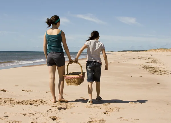 stock image Two girls with a picnic basket