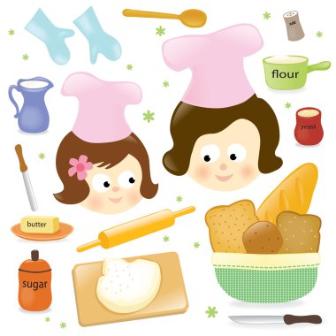 Mother and daughter baking clipart