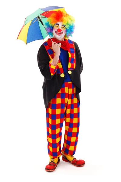 Щасливий клоун з парасолькою — стокове фото