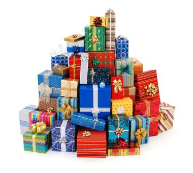 Big stack of colorful Christmas presents clipart