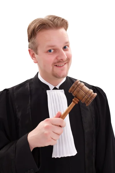 Funny judge hitting with gavel — Stock Photo, Image