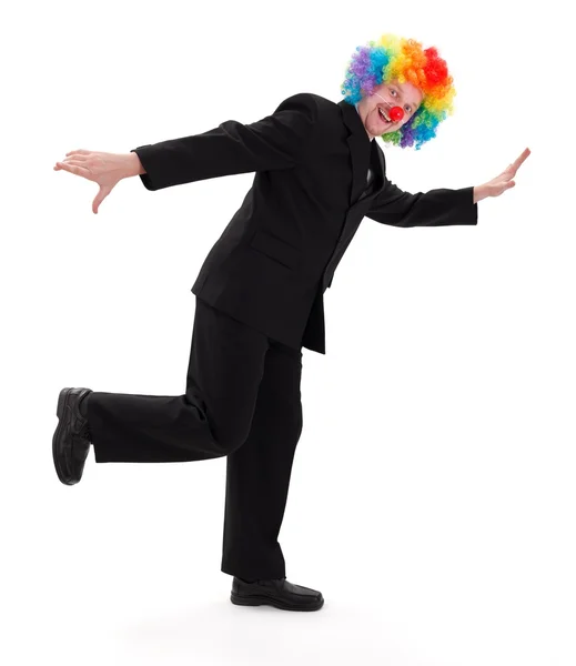 Šťastný obchodní muž s vlasy klaun — Stock fotografie