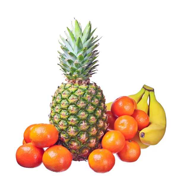 Ananász, a mandarin és a banán — Stock Fotó