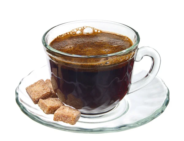 Xícara de café com açúcar de cana marrom — Fotografia de Stock