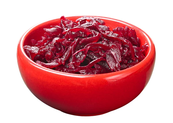 Barbabietola bollita grattugiata in una tazza rossa — Foto Stock