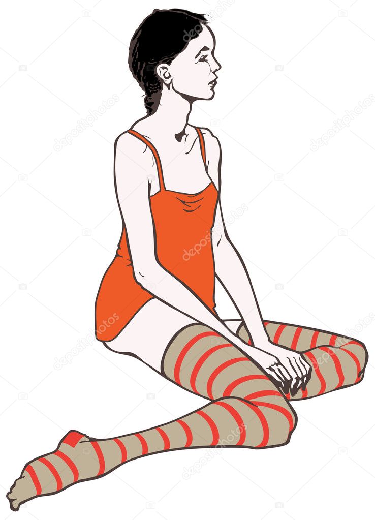 Naked young woman in underwear and tights, vector illustration