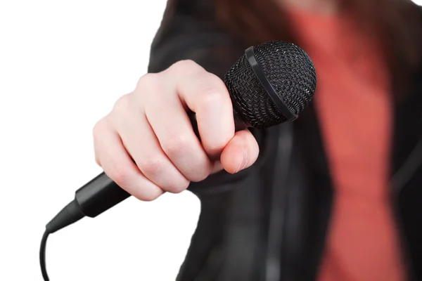 Holding microphone — Stock Photo, Image
