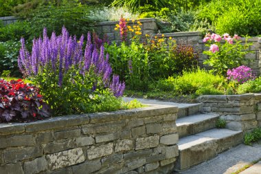 Garden with stone landscaping clipart
