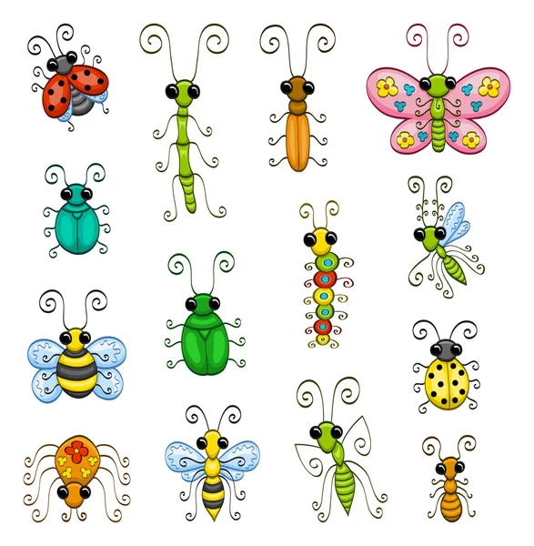 Insectos de dibujos animados — Vector de stock