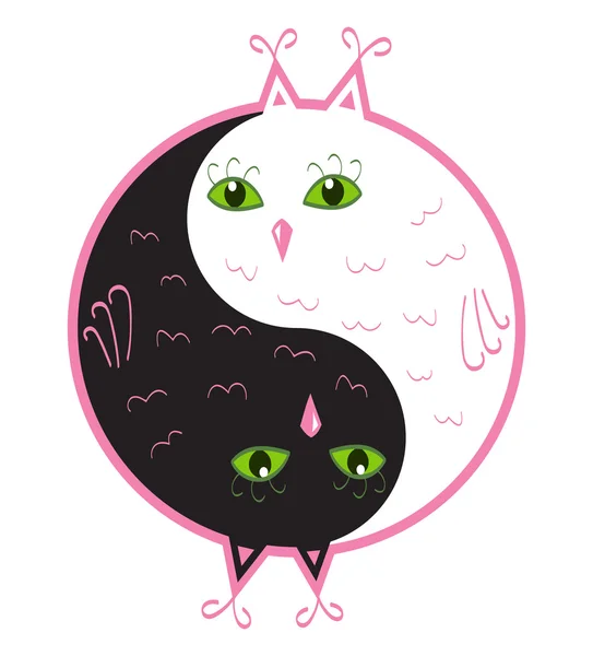Cute owls yin yang — Stock Vector
