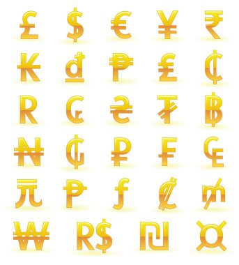 Currency symbols of the world clipart