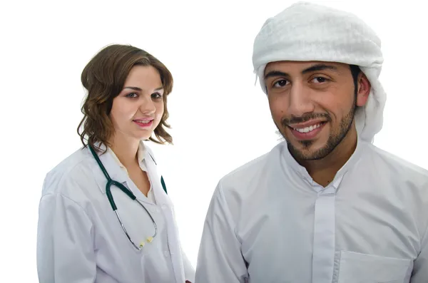महिला डॉक्टर के साथ अरब आदमी — स्टॉक फ़ोटो, इमेज
