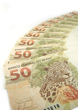 Jaguar (panthera onca) artwork on 50 reais banknote from brazil clipart