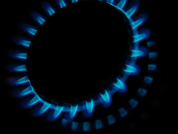 stock image Flames of kitchen gas in the dark