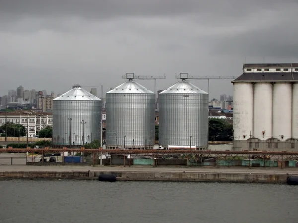 stock image Grain silos in the port of Santos, Brazil