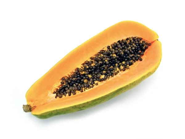 Delicioso trozo de una fruta de papaya aislada en blanco — Foto de Stock