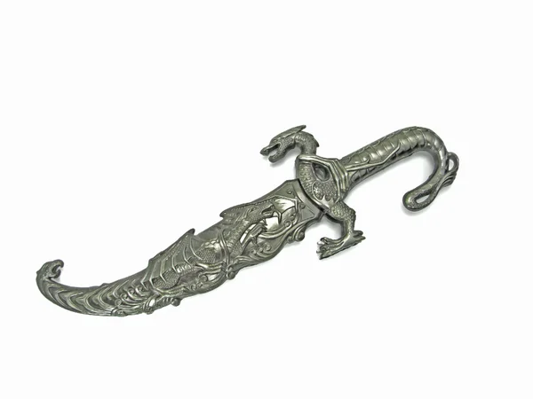 Silver dagger with a dragon sculpted on scabbard — Stock Photo, Image