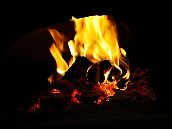 Wood burning on fireplace — Stok fotoğraf