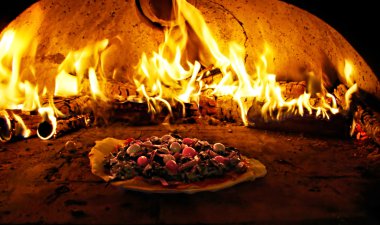 Pizza oven burning in flames clipart