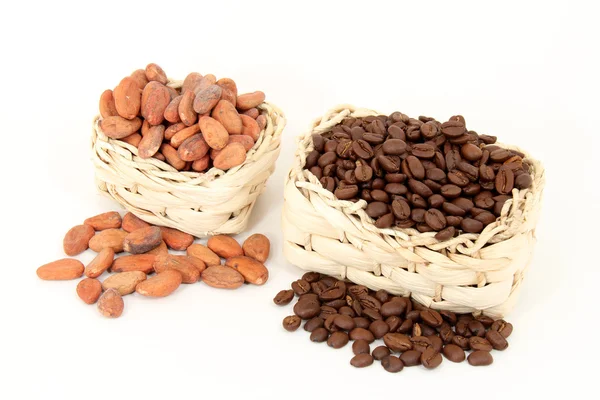Koffie en cacao bonen — Stockfoto
