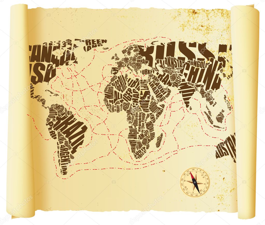World map drawn by typography