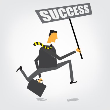 Businessman running with a sign clipart
