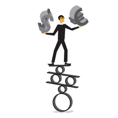 Businessman in a suit juggles coins clipart