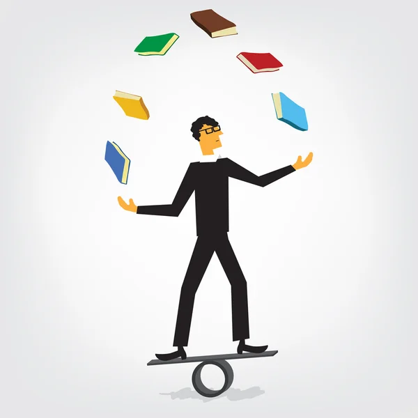 Człowiek żonglerka książek — Wektor stockowy
