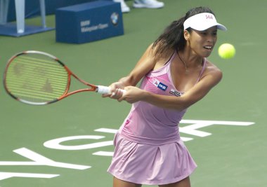 KUALA LUMPUR-MARCH 4: Su-Wei Hsieh(TPE), winner of BMW Malaysian Open as Petra Martic was forced to withdraw due to heat exhaustion during BMW Malaysia Open in Kuala Lumpur, Malaysia on March 4, 2012 clipart