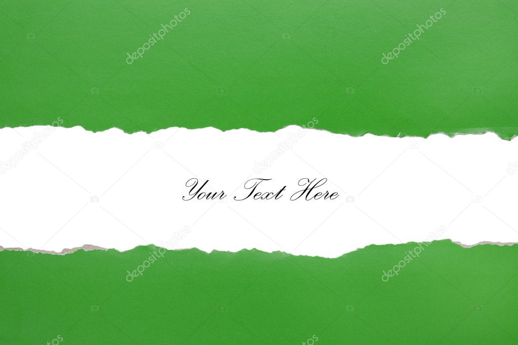 Torn green paper on white background