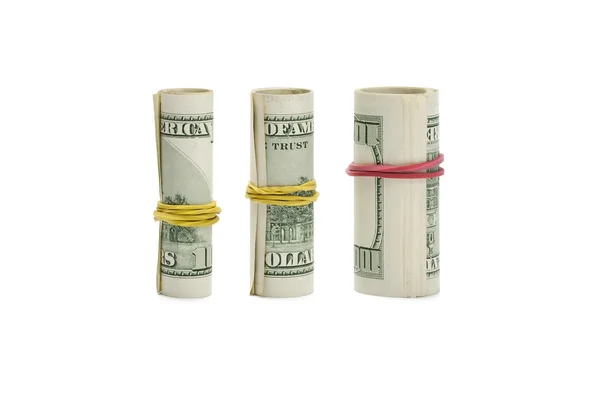 Roll geld groei op wit — Stockfoto