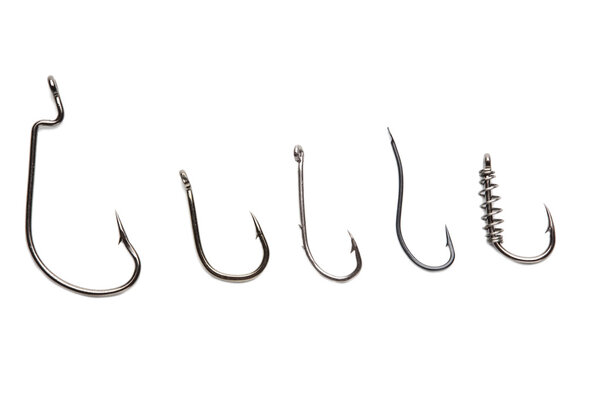 Fishing hooks on white