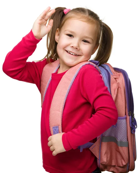 Porträtt av en söt skolflicka med ryggsäck — Stockfoto