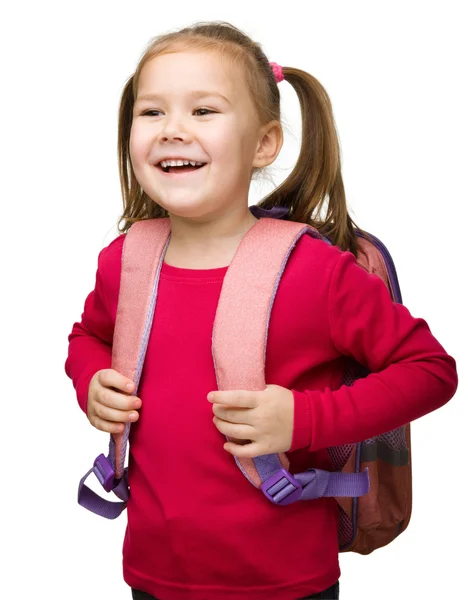 Porträt eines süßen Schulmädchens mit Rucksack — Stockfoto