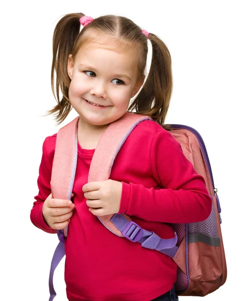Retrato de uma linda colegial com mochila — Fotografia de Stock
