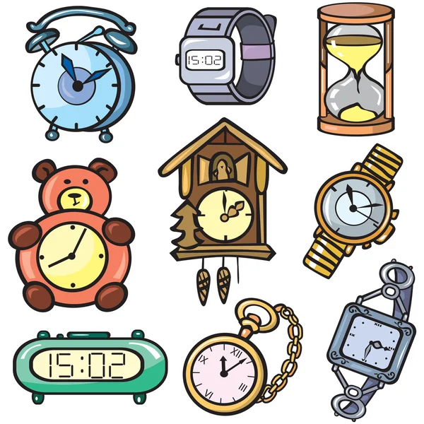 Relojes e iconos de reloj conjunto — Vector de stock