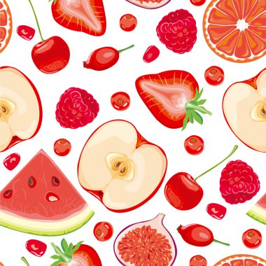 Seamless pattern of red fruits and berries clipart