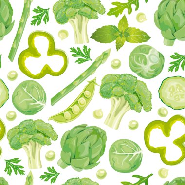 Seamless pattern of green vegetables clipart