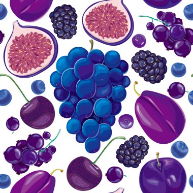 Seamless pattern of blue and lilac fruits clipart