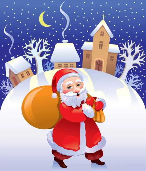 Jul Santa med taske med gaver – Stock-vektor