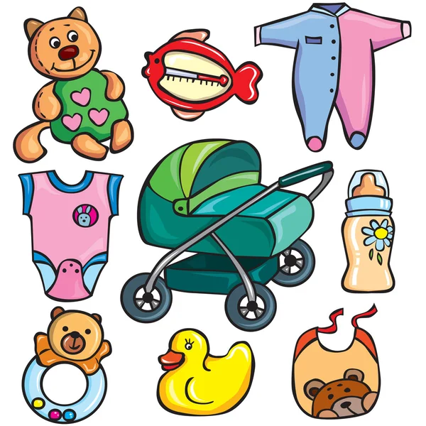 stock vector Newborn accessories icons set