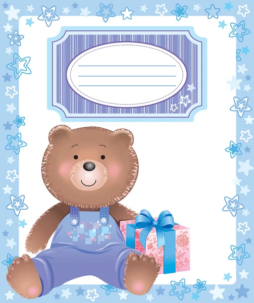 Baby blauer Rahmen mit kleinem Bären — Stockvektor