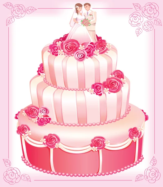 矢量婚礼粉色蛋糕 — 图库矢量图片