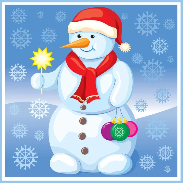 Snowman with Christmas toys — Stock Vector